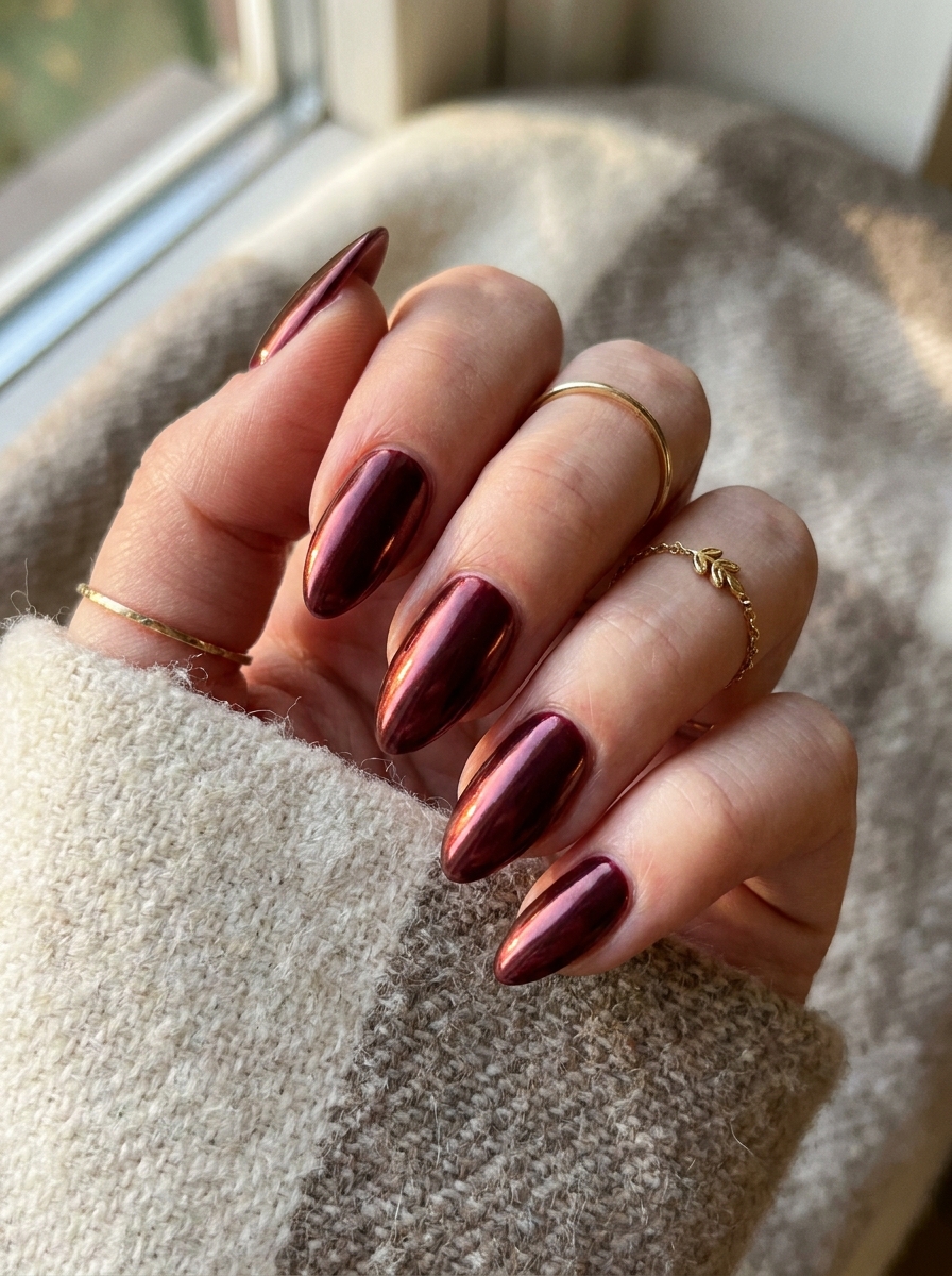 Burgundy Chrome Nails mit edlem Chrome-Schimmer für den Herbst 2026